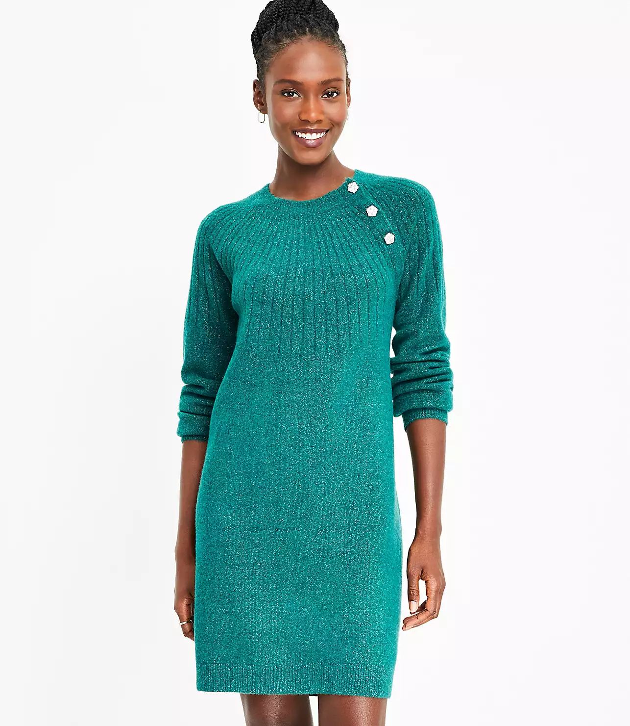 Jeweled Shoulder Button Sweater Dress | LOFT