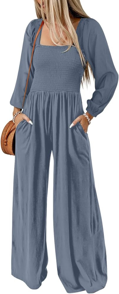 Dokotoo Women's Casual Loose Overalls Jumpsuits One Piece Long Sleeve Wide Leg Long Pant Rompers ... | Amazon (US)