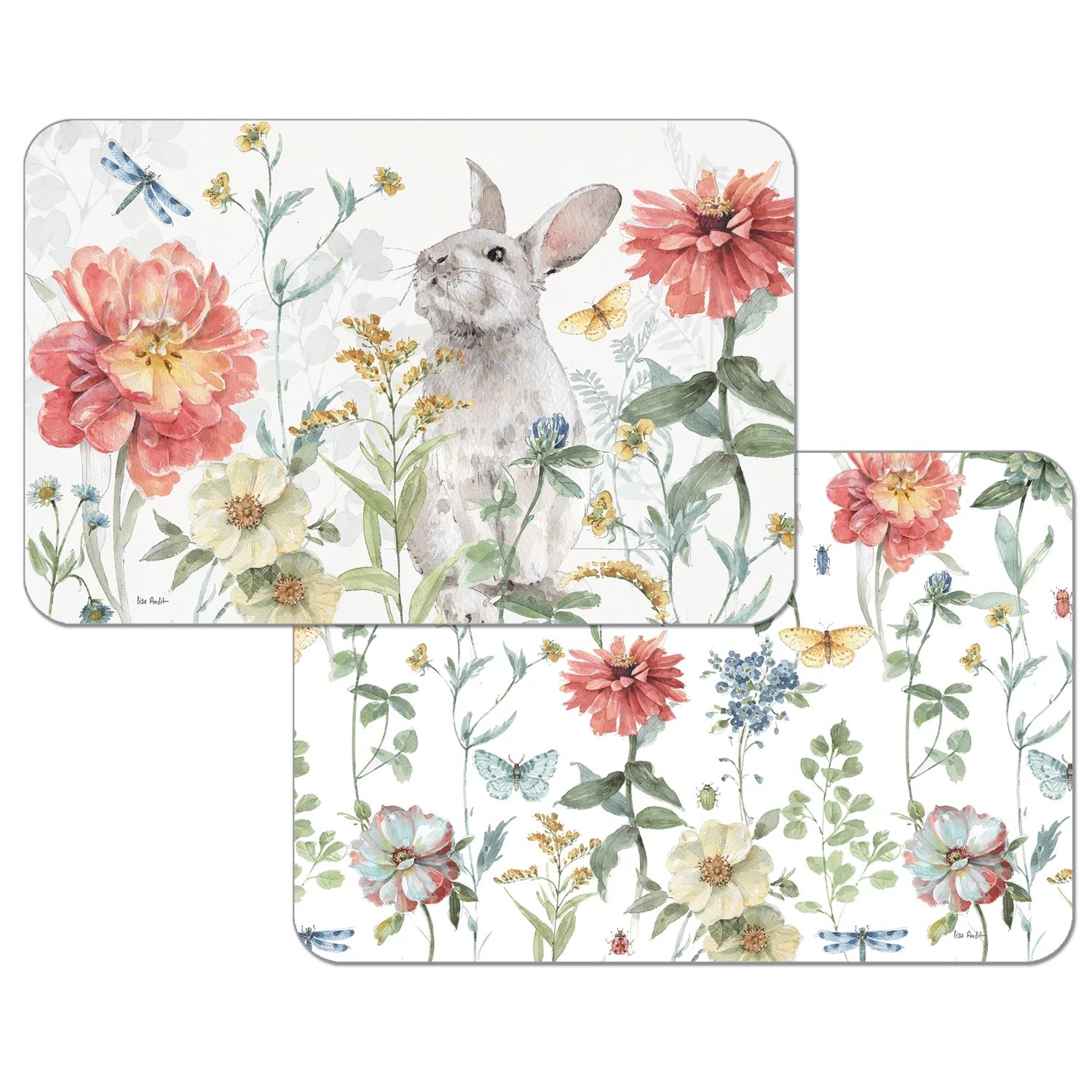 CounterArt "Spring Meadow Bunny" Reversible Rectangular Easy Care Tabletop Placemat, 4 Pack, Made... | Walmart (US)