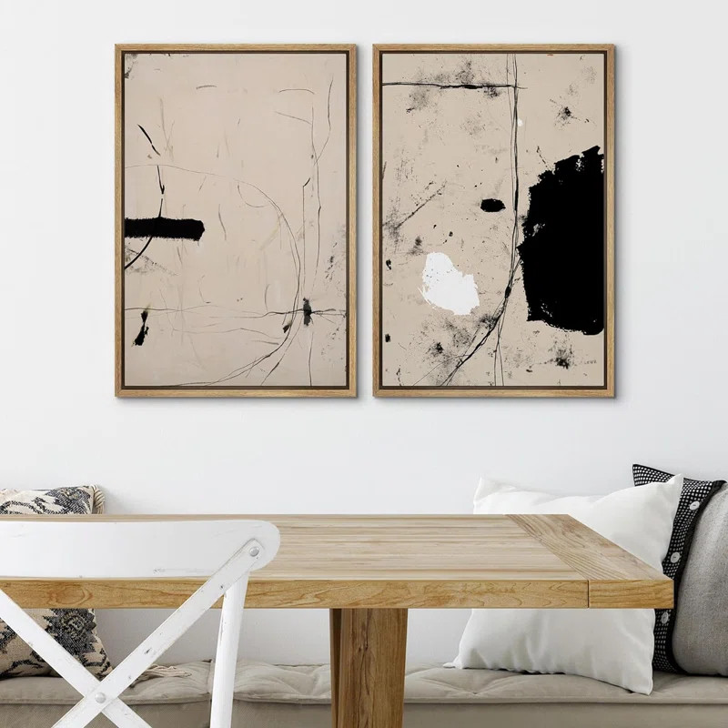 " Abstract Minimalist Black And Tan Wall Art Prints Modern Neutral Room Decor " 2 - Pieces | Wayfair North America