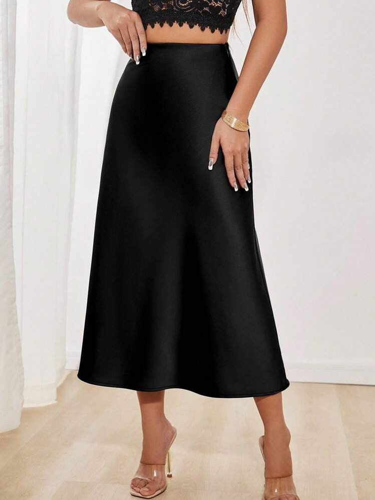 Black Satin Skirt | SHEIN