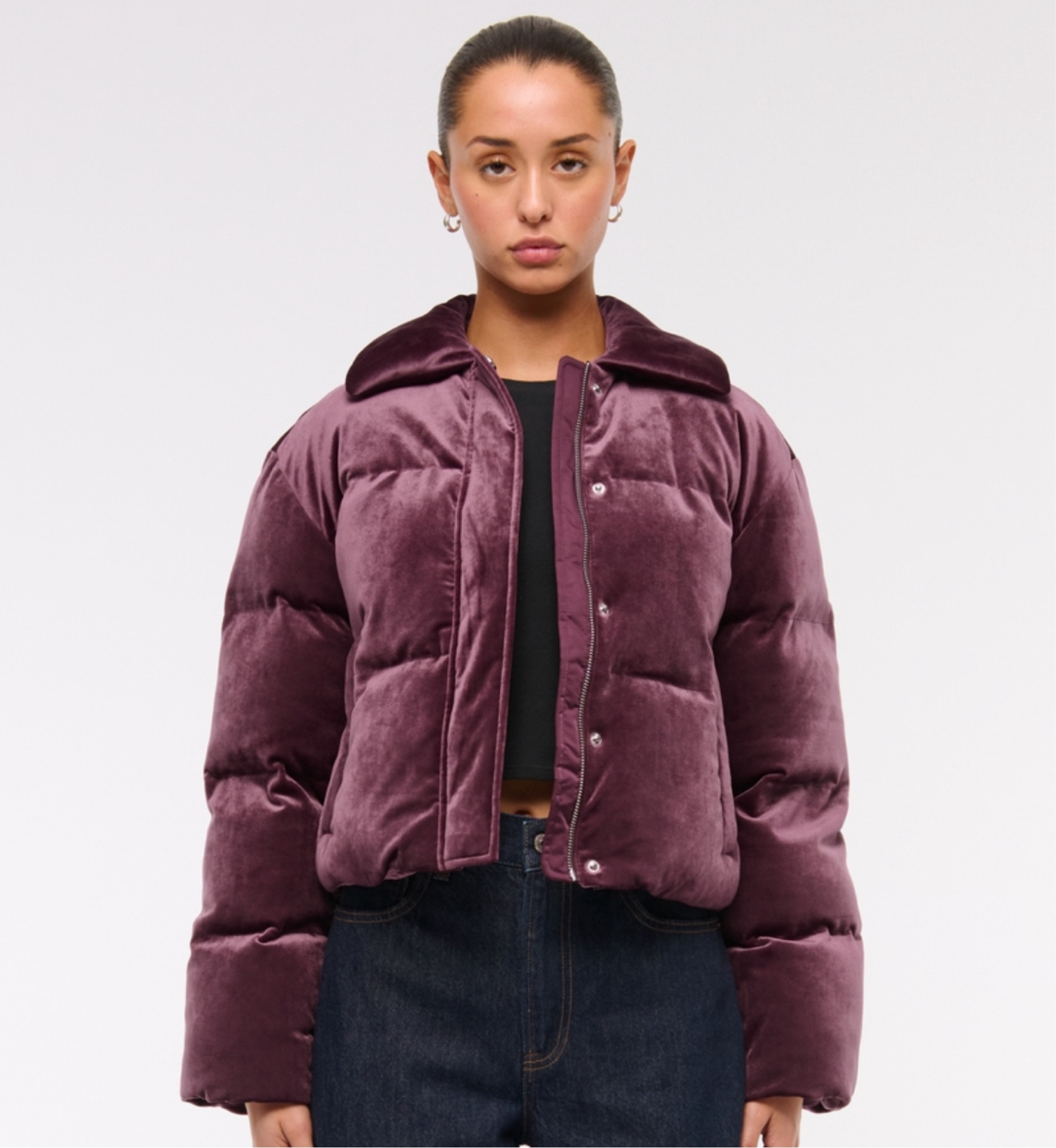 Women’s cropped velvet puffer in deep wine. 

#LTKStyleTip #LTKSeasonal