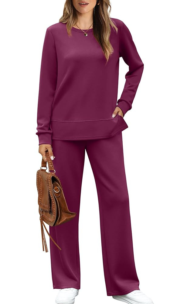 WIHOLL Women's 2 Piece Lounge Sets Sweatshirt Casual Travel Outfits Fashion Wide Leg Tracksuit Co... | Amazon (US)