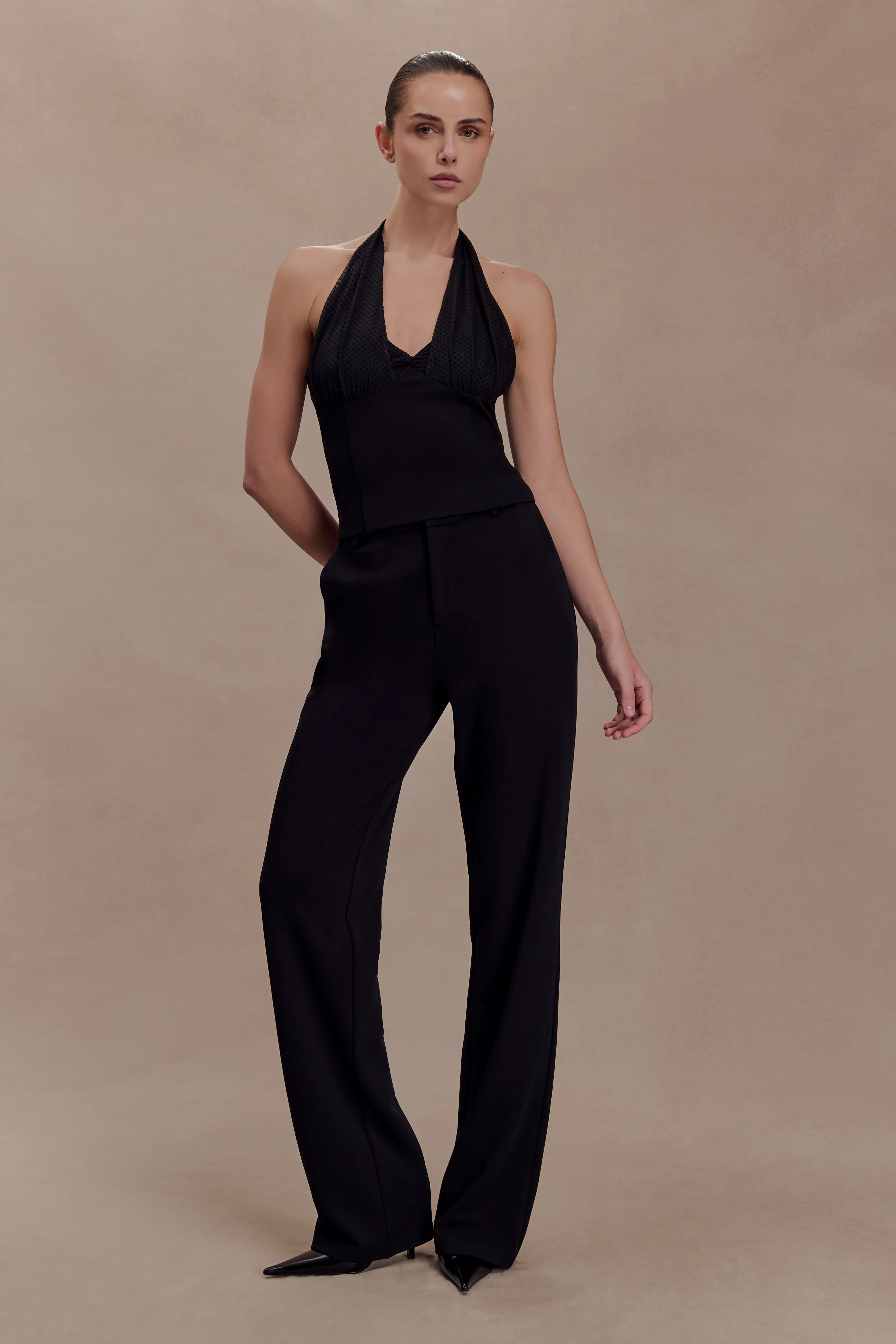 Cressida Crepe Halter Top - Black | Meshki (APAC)