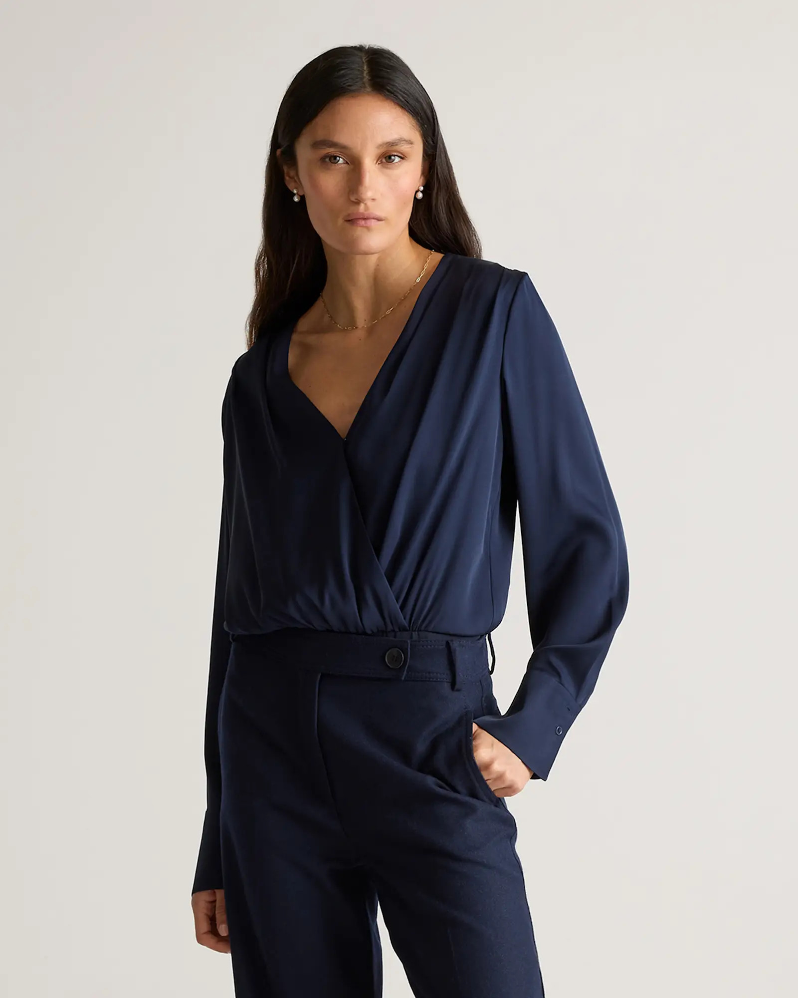 Washable Stretch Silk Surplice Bodysuit | Quince