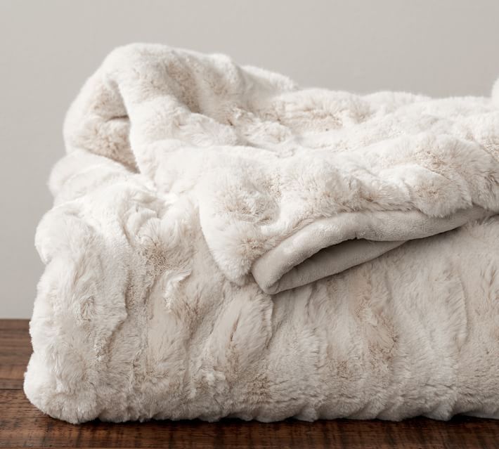 Faux Fur Ruched Throw, 60 x 80", Ivory | Pottery Barn (US)