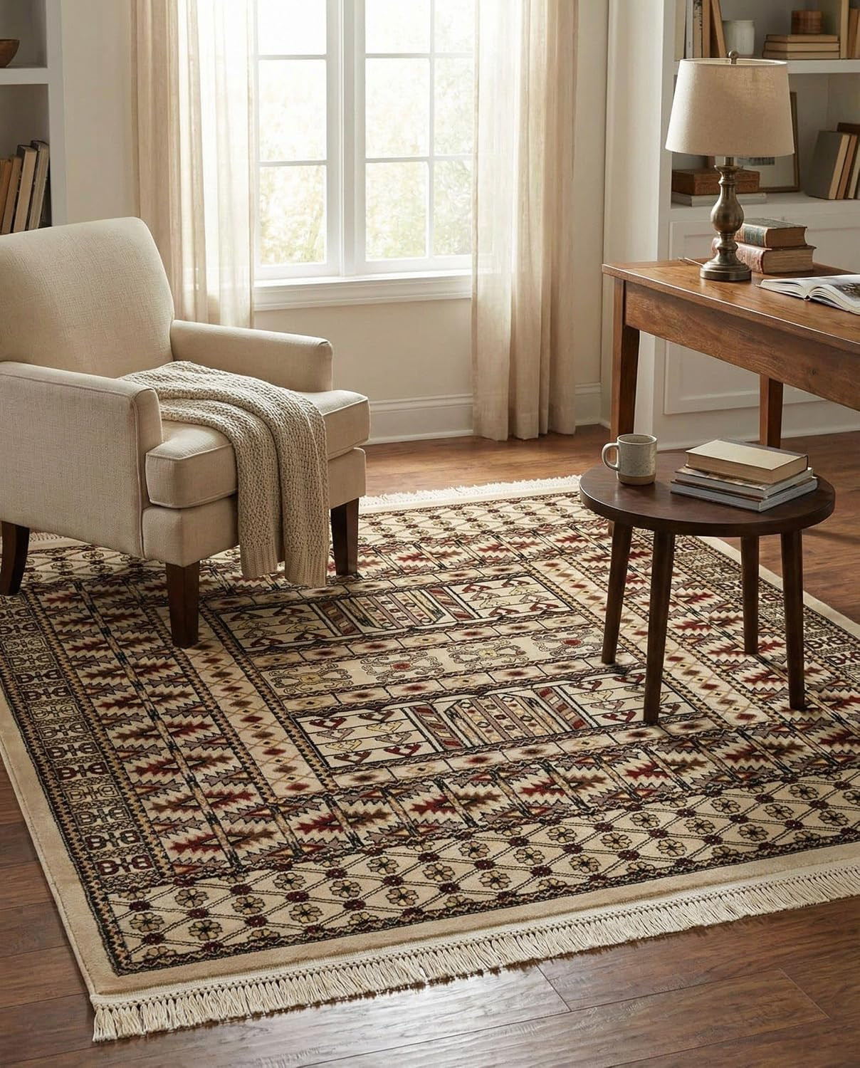 Rugs.com - Bokhara Rug – 6 Ft Square Beige Easy-Clean Stain-Resistant Area Rug – Traditional Geometric Accent for Living Rooms, Bedrooms, and Home Offices | Amazon (US)