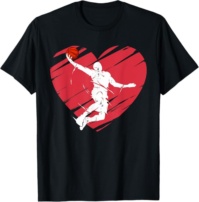 Valentines Day Heart Basketball Lover Boys Girls Kids Gift T-Shirt | Amazon (US)