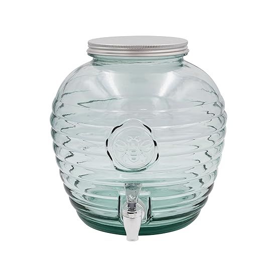 Creative Co-Op Reclaimed Glass Ribbed Beverage Dispenser with Bee Embossing, Clear | Amazon (US)