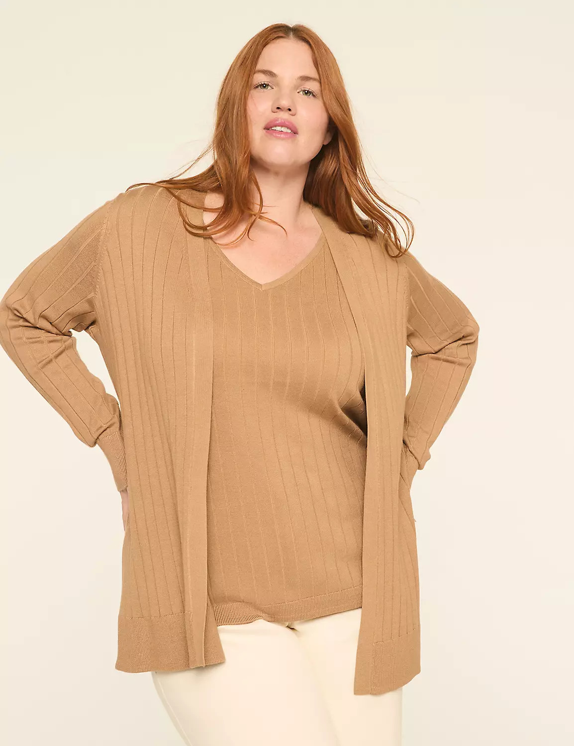 Modern Ribbed Long-Sleeve Open-Front Cardigan | LaneBryant | Lane Bryant (US)