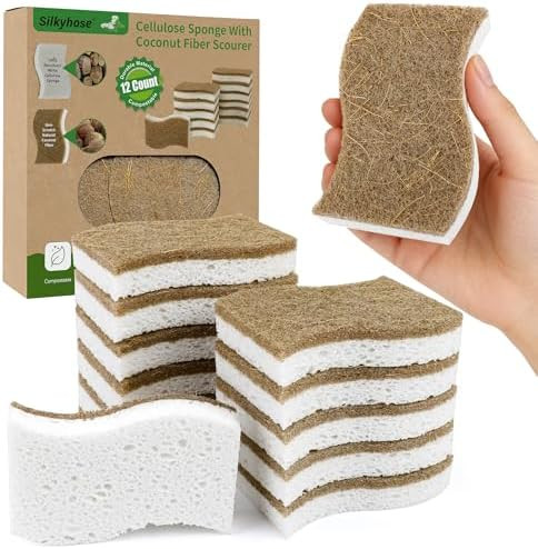 Natural Kitchen Sponges, Biodegradable & Compostable | Non-Scratch Cellulose Coconut Fiber Sponge... | Amazon (US)