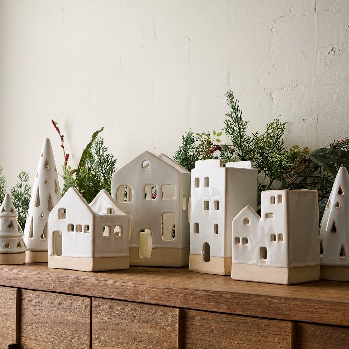 Ceramic Tree & Village Tealight Candleholders | West Elm (US)