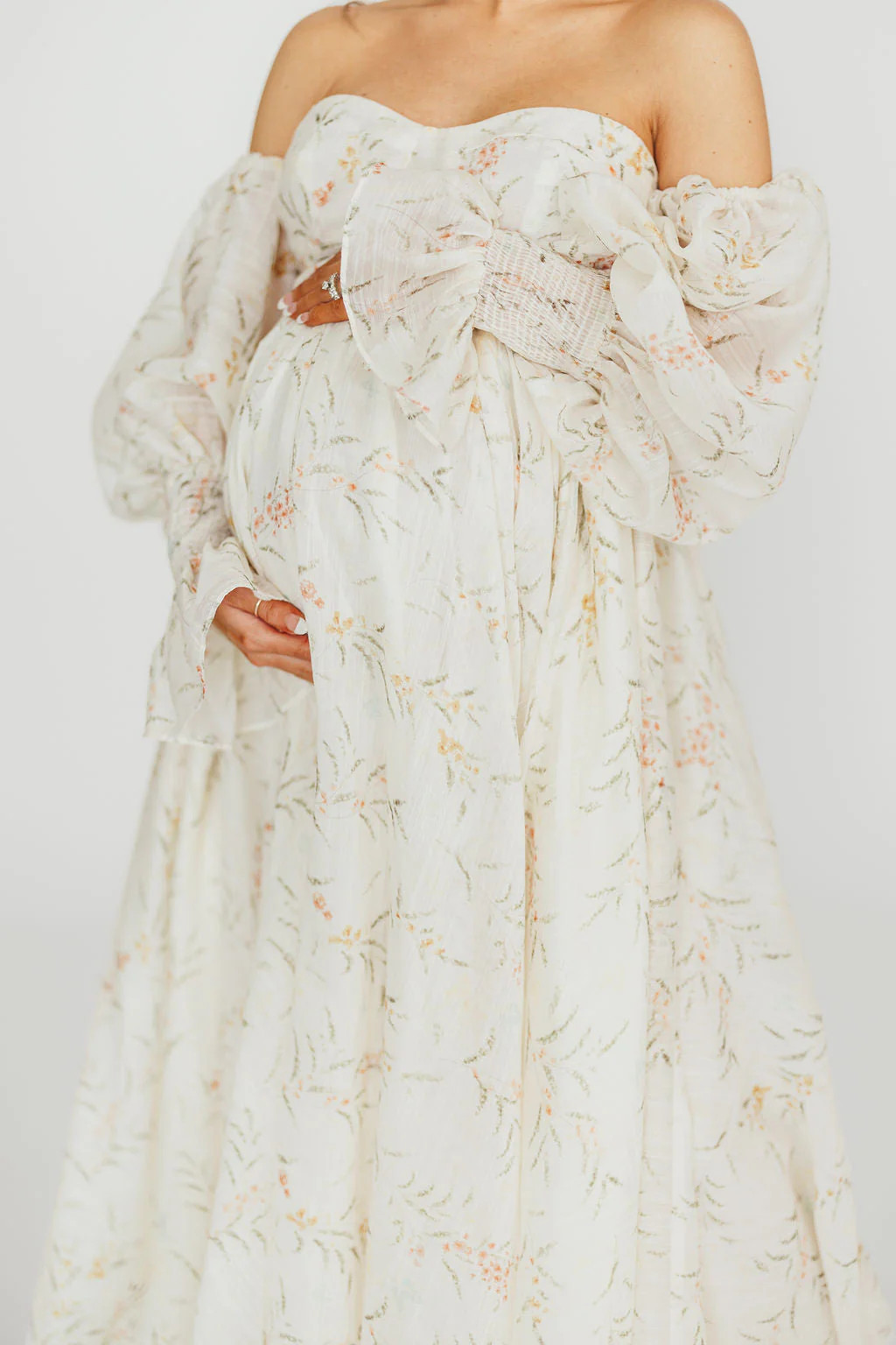 Delilah Dress With Train in Cream Floral - Bump Friendly (XS-XL) | Worth Collective