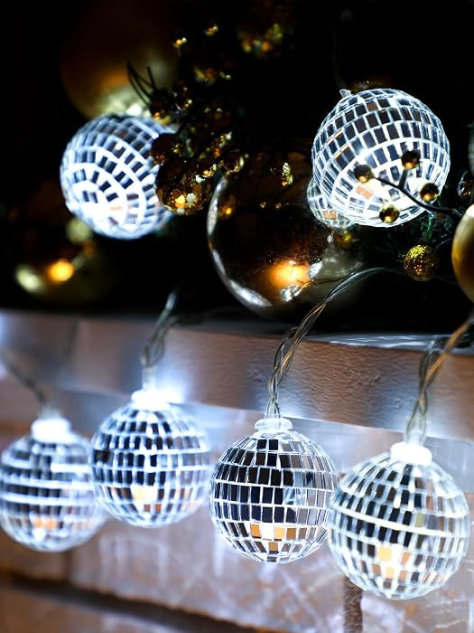 BBTO 10/20 LED Disco Ball String Lights, 1.57 Inch, Silver White | Amazon (US)