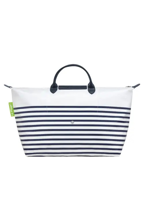 Longchamp Le Pliage Marinière Recycled Nylon Canvas Travel Bag in Navy/White at Nordstrom | Nordstrom