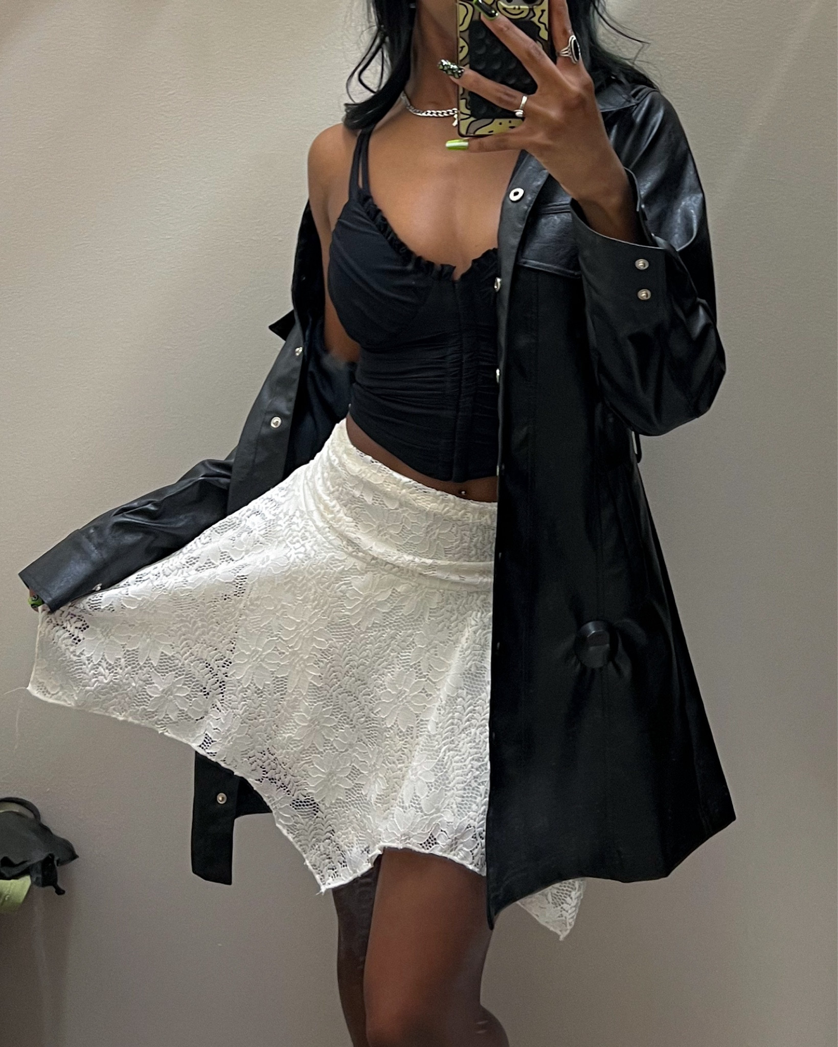 Outfit inspo x Windsor ✨
- lace crop top
- leather trench coat 
- lace skirt 

#LTKstyletip #LTKSeasonal #LTKfindsunder100