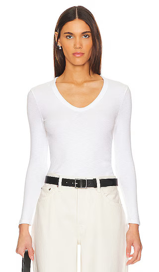 Textured Rib Long Sleeve U in White | Revolve Clothing (Global)