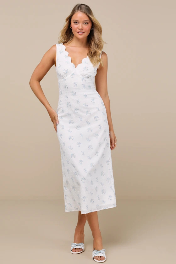 Natassa White Floral Swiss Dot Midi Dress | Lulus