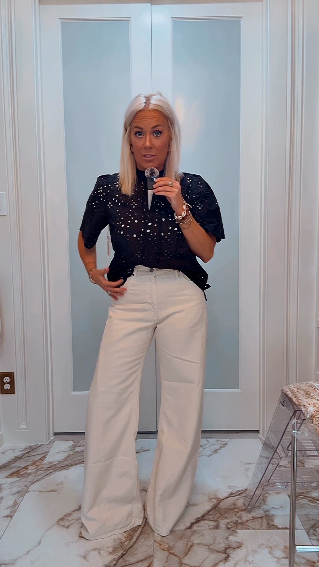 Nordstrom outfit! Top is see through - jeans are cute but pricey 
Jeans - Size 28

#LTKSeasonal #LTKootd