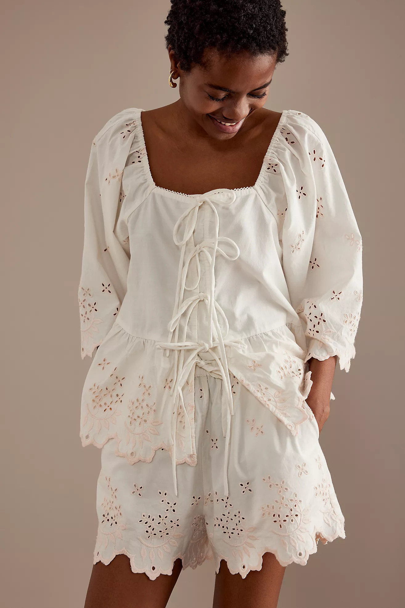 Damson Madder Lana Broderie Tie-Front Blouse | Anthropologie (UK)