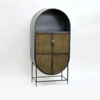 Blake Cane Accent Cabinet, 56 Inch Tall, Gunmetal and Golden Brown - Overstock - 32487426 | Bed Bath & Beyond