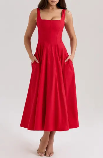 HOUSE OF CB Mariabella Lace-Up Stretch Cotton Midi Dress | Nordstrom | Nordstrom