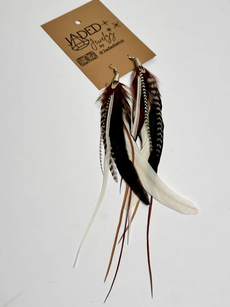 Handmade White, Brown, & Black Neutral Feather Earrings - \u201cStorm Clouds\u201d | Etsy (Global)