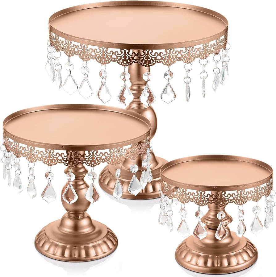 Eaasty 3 Pcs Cake Stand Set Round Cake Stand with Crystal Bling Pendants Dessert Table Display Se... | Amazon (US)