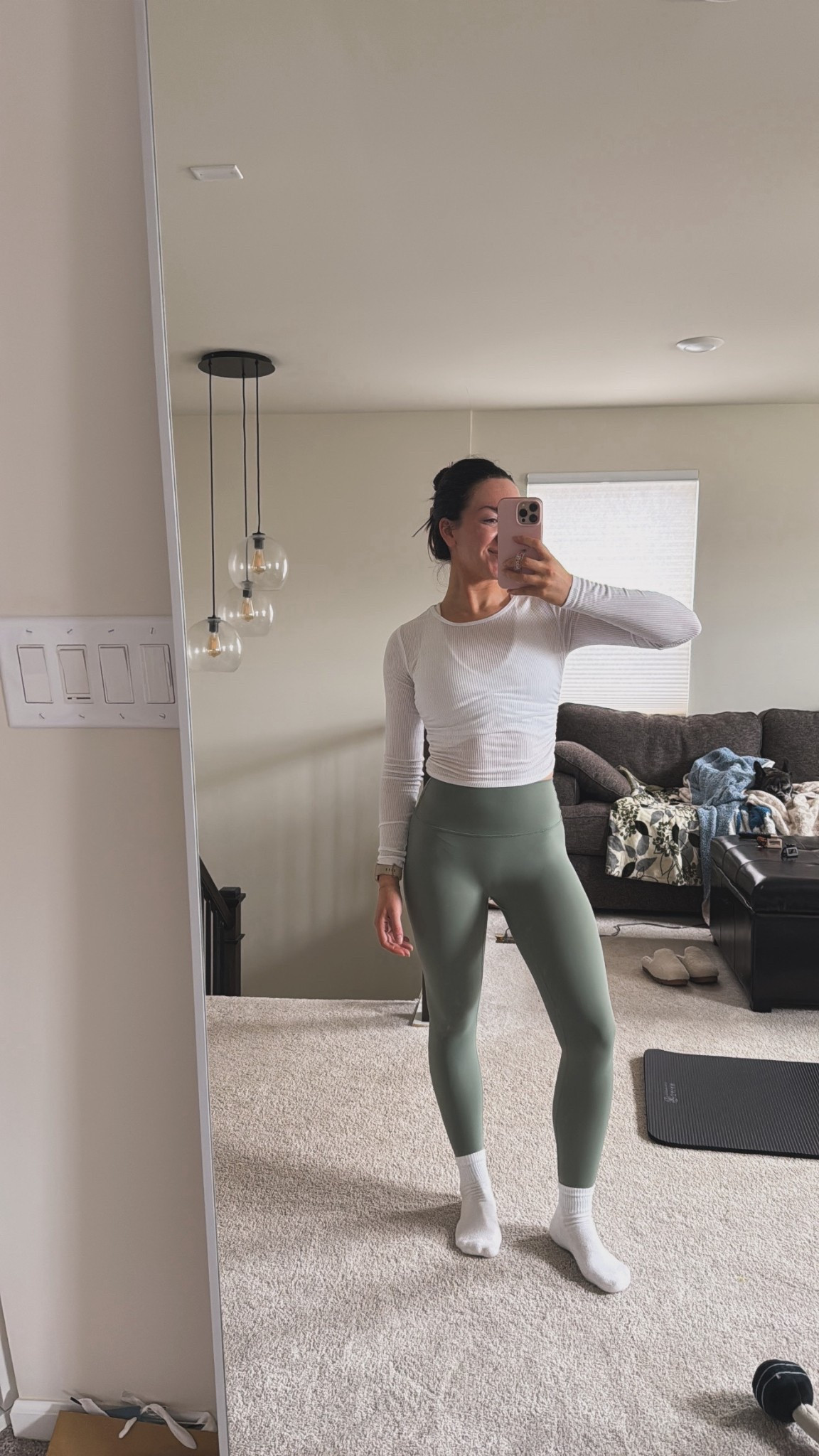 Small sports bra
XS long sleeve
Small leggings (I sized up)

#LTKootd #LTKdayinmylife #LTKActive