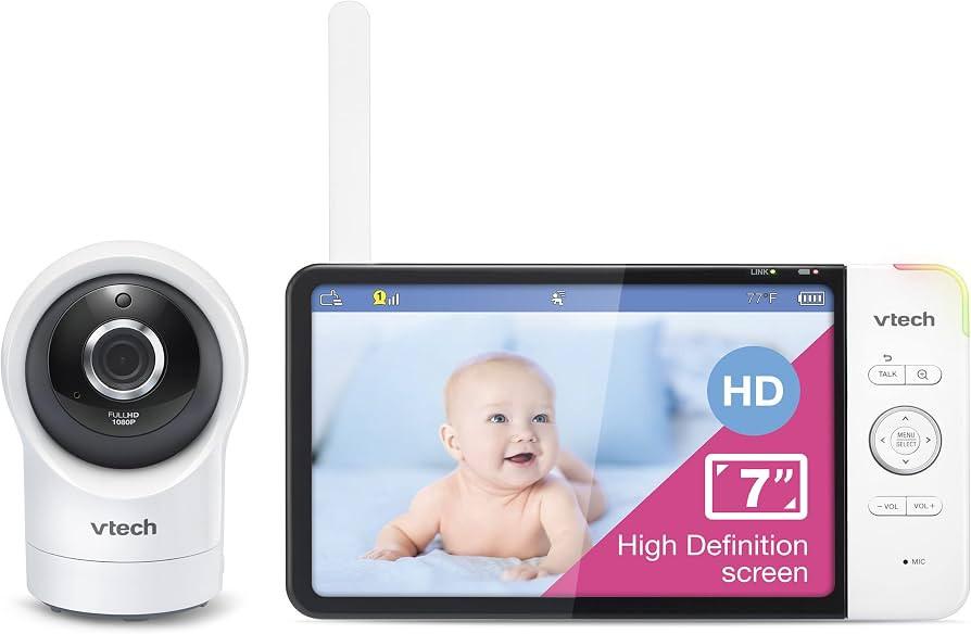 VTech RM7764HD 1080p WiFi Remote Access Baby Monitor, 360° Pan&Tilt, 7” 720p HD Display, HD Ni... | Amazon (US)
