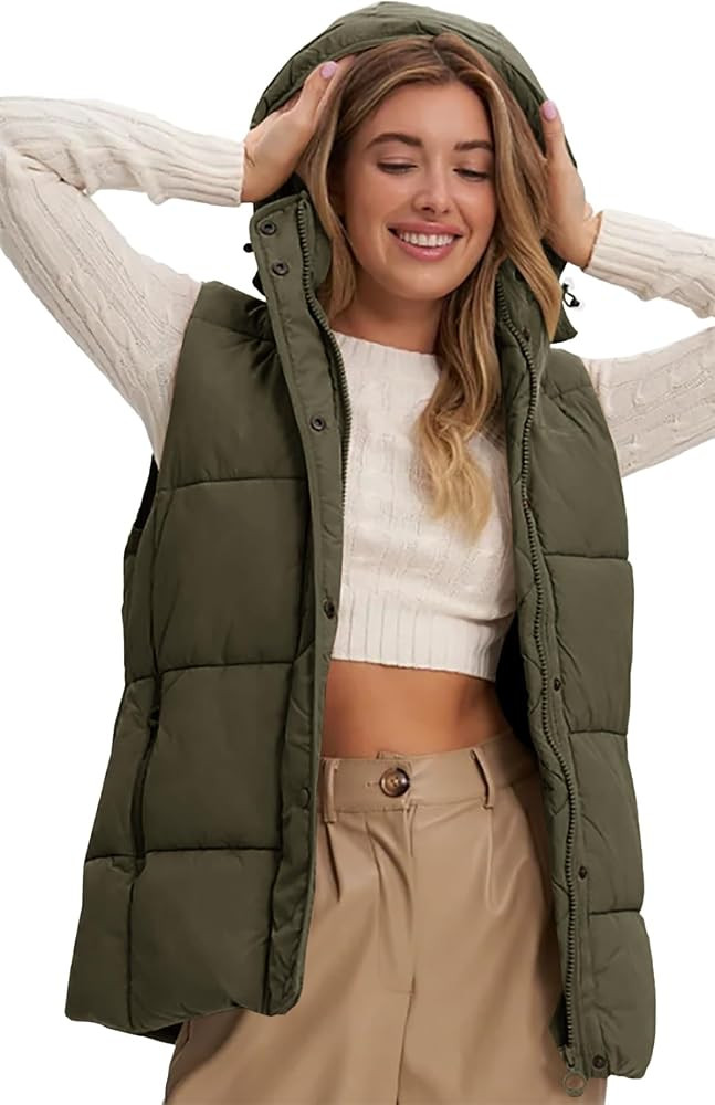 Danedvi Womens Sleeveless Hooded Puffer Vest Winter Warm Quilted Jacket Coats with Pockets | Amazon (US)