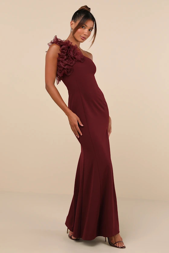 Stunning Significance Plum One-Shoulder 3D Ruffled Maxi Dress | Lulus