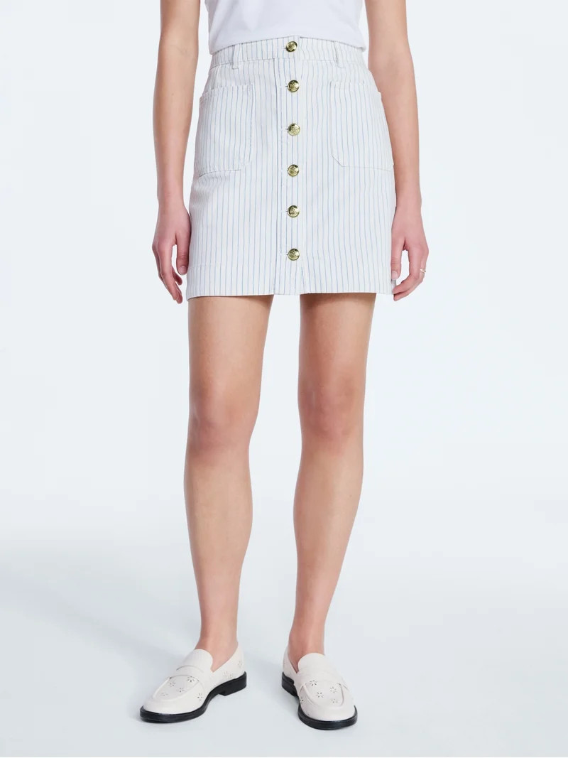 Free Assembly Women's Button Front Striped Cotton Mini Skirt, Sizes 0-20 | Walmart (US)