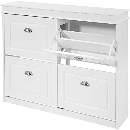Amazon.com: Haotian FSR79-W, White Shoe Cabinet with 4 Flip Drawers, Freestanding Shoe Rack, Shoe... | Amazon (US)