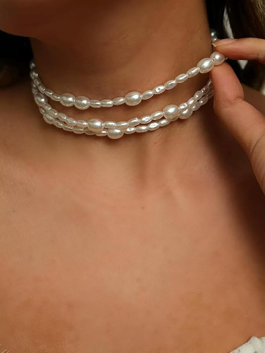 1pc Elegant Faux Pearl Beaded Layered Necklace Dainty Necklace Novelty Necklace-Default | Amazon (US)