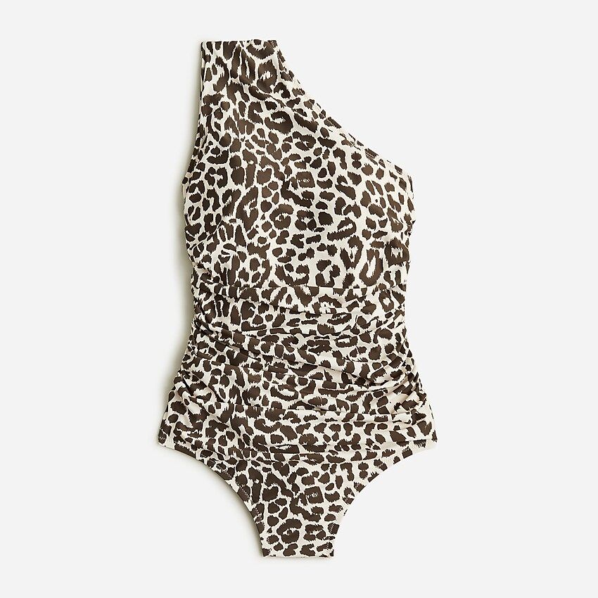 Ruched one-shoulder one-piece in leopard | J.Crew US