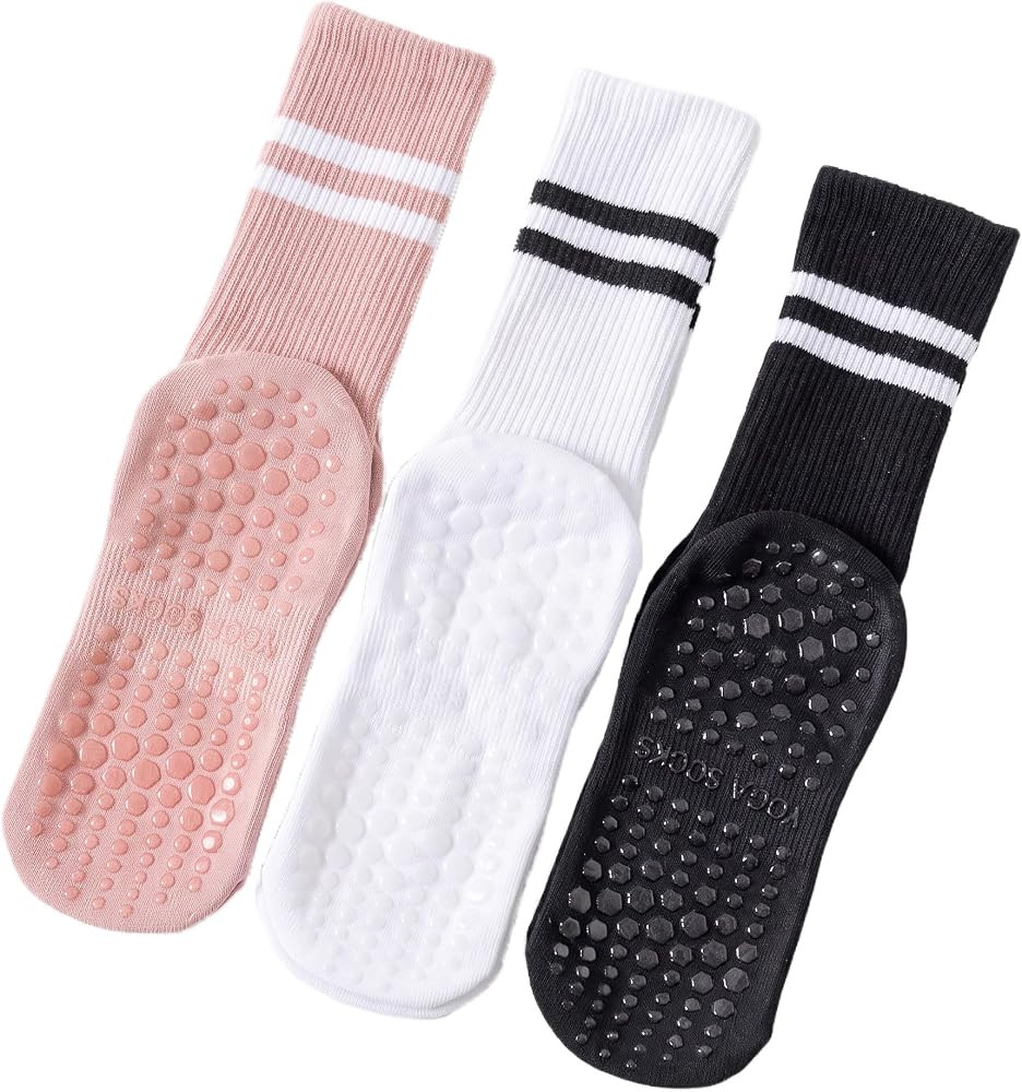 Pilates Socks With Grips for Women:Cute Non Slip Crew Gripper Yoga Sock-Grippy Sticky for Hospita... | Amazon (US)