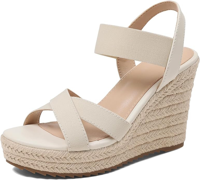 mikarka Women's Open Toe Espadrilles Wedge Sandal Slip On Elastic Ankle Strap Platform Sandals Dr... | Amazon (US)