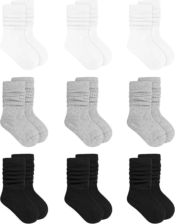 Auranso Little Girl Slouch Socks Knee High Cotton Socks 9 Pairs Girls Long Crew Socks | Amazon (US)
