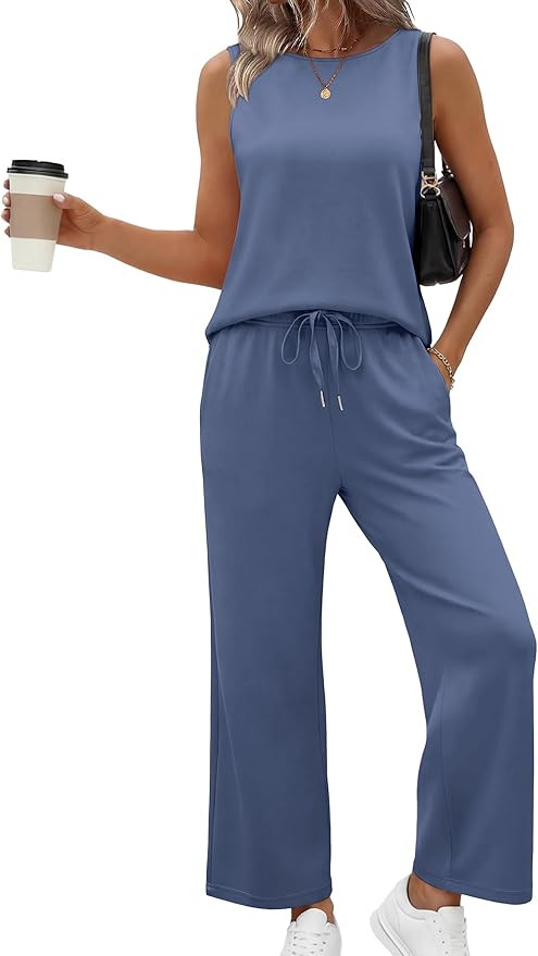 SAMPEEL Two Piece Sets for Women Summer Outfits Beach Vacation Clothes Wide Leg Crop Pants | Amazon (US)