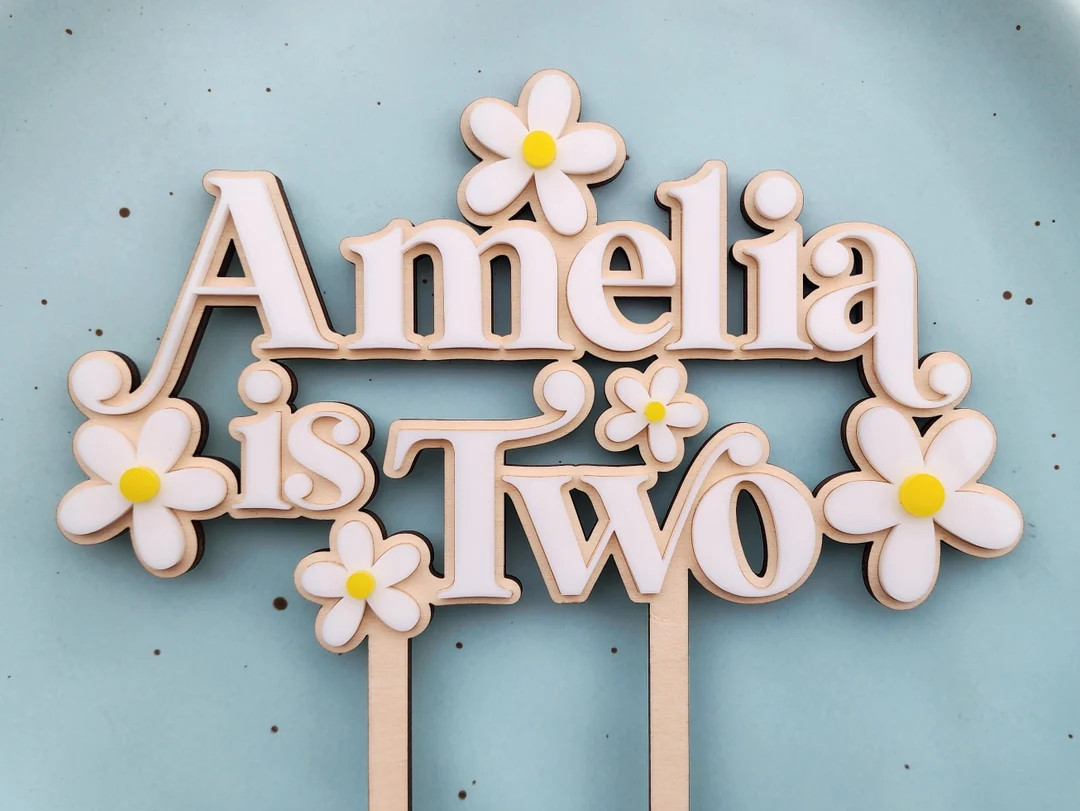 Daisy Wood Personalized Name Cake Topper, Daisy Cake Topper, Daisy Party Decor, Two Groovy Cake T... | Etsy (US)