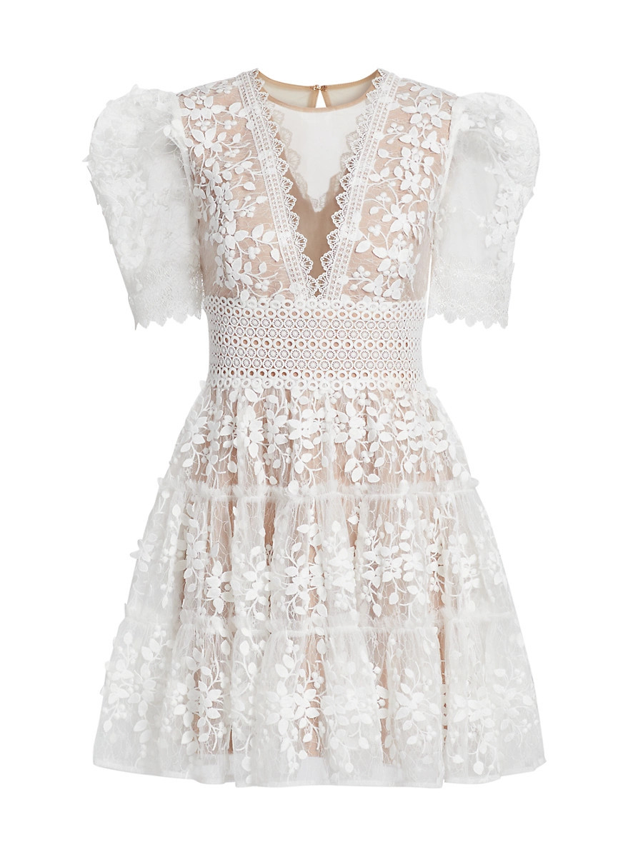 Women's Megan Lace Minidress - White - Size Large | Saks Fifth Avenue