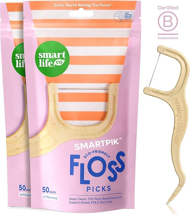 SmartLifeco Eco-Friendly Dental Floss Picks (100ct) - Flossers Made With Straw Wheat Blend, Stron... | Amazon (US)