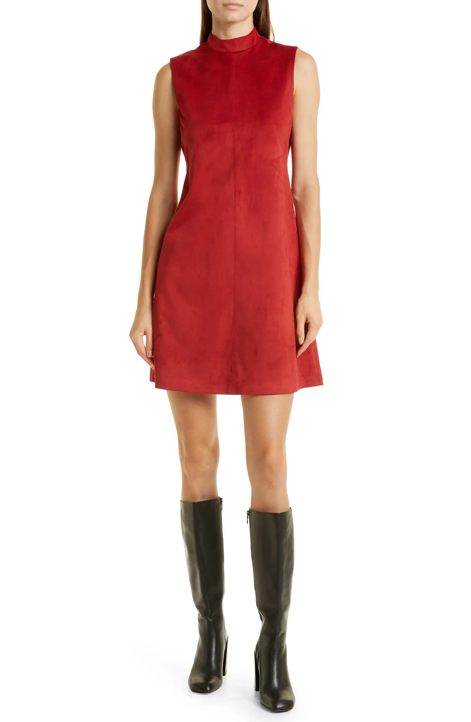 Mock Neck Faux Suede A-Line Dress | Nordstrom