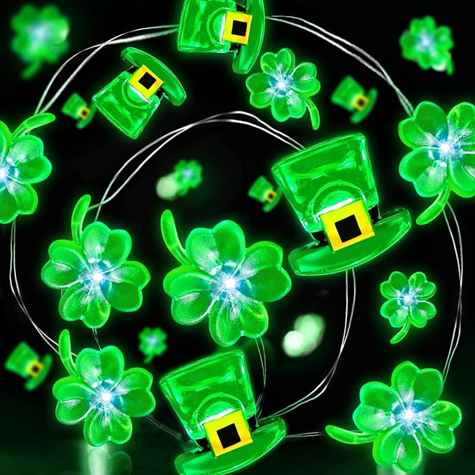 [ Timer ] Shamrocks Leprechaun Hat Lights St. Patrick's Day Decorations 10Ft 40LED Green Lucky Cl... | Amazon (US)