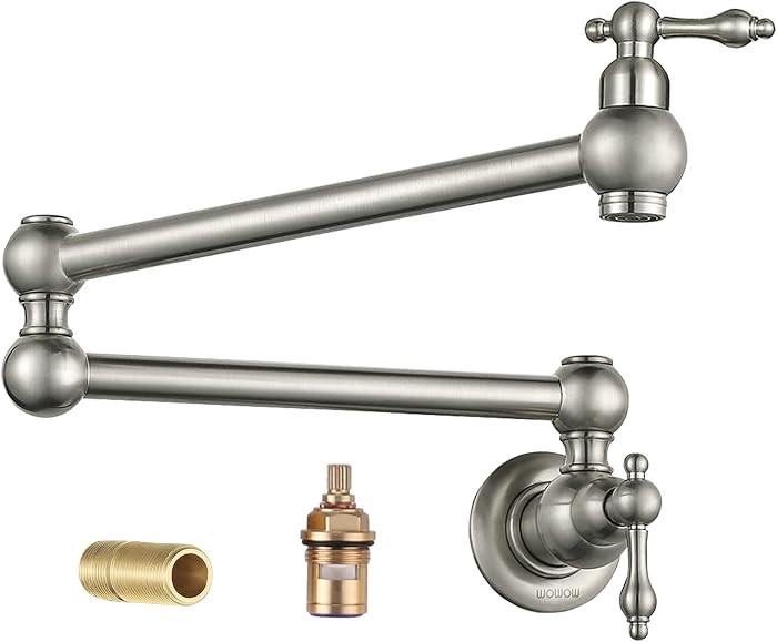 Pot Filler Faucet Brushed Nickel - WOWOW Solid Brass Pot Filler Wall-Mounted Pasta Faucet with Do... | Amazon (US)
