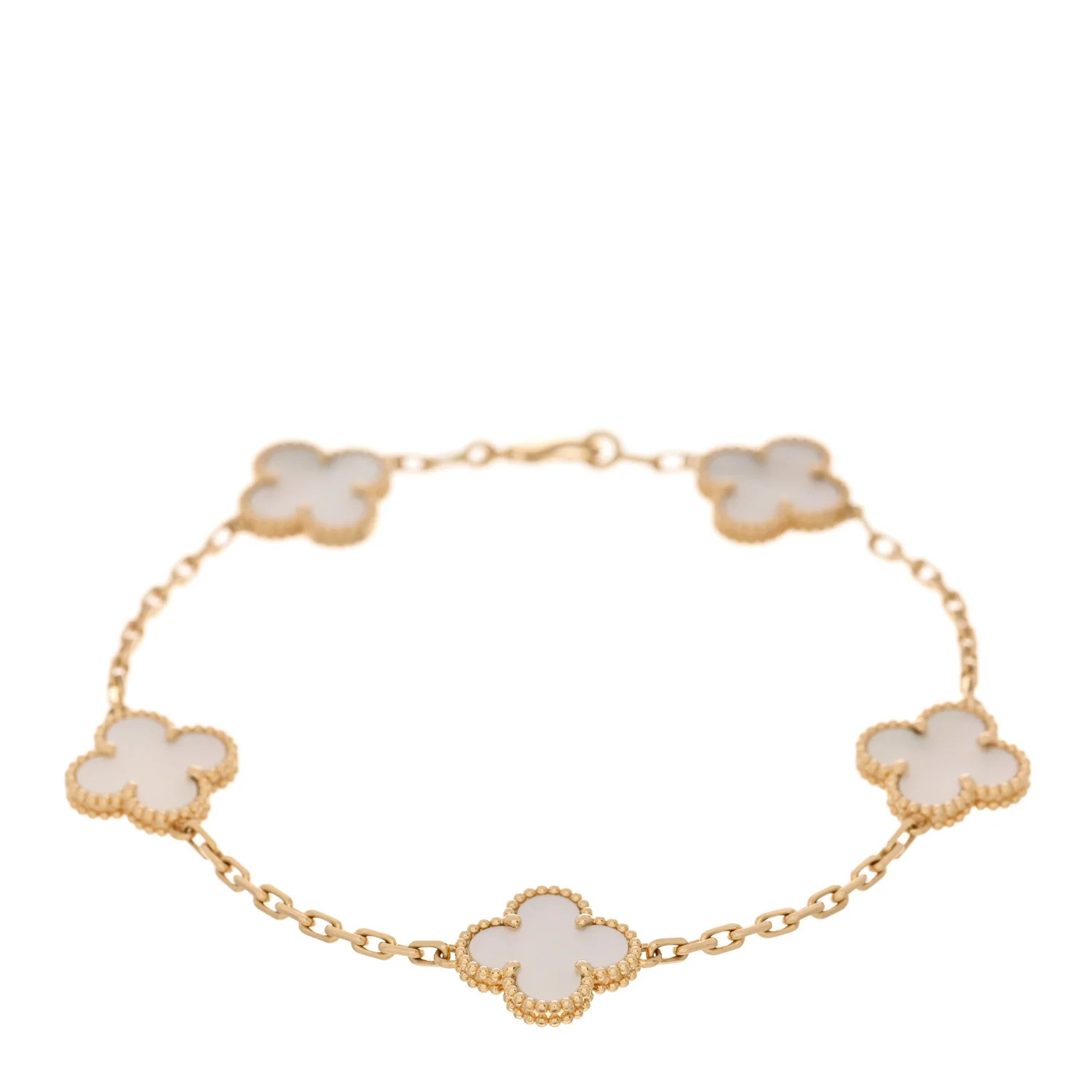 18K Yellow Gold Mother of Pearl 5 Motifs Vintage Alhambra Bracelet | FASHIONPHILE (US)