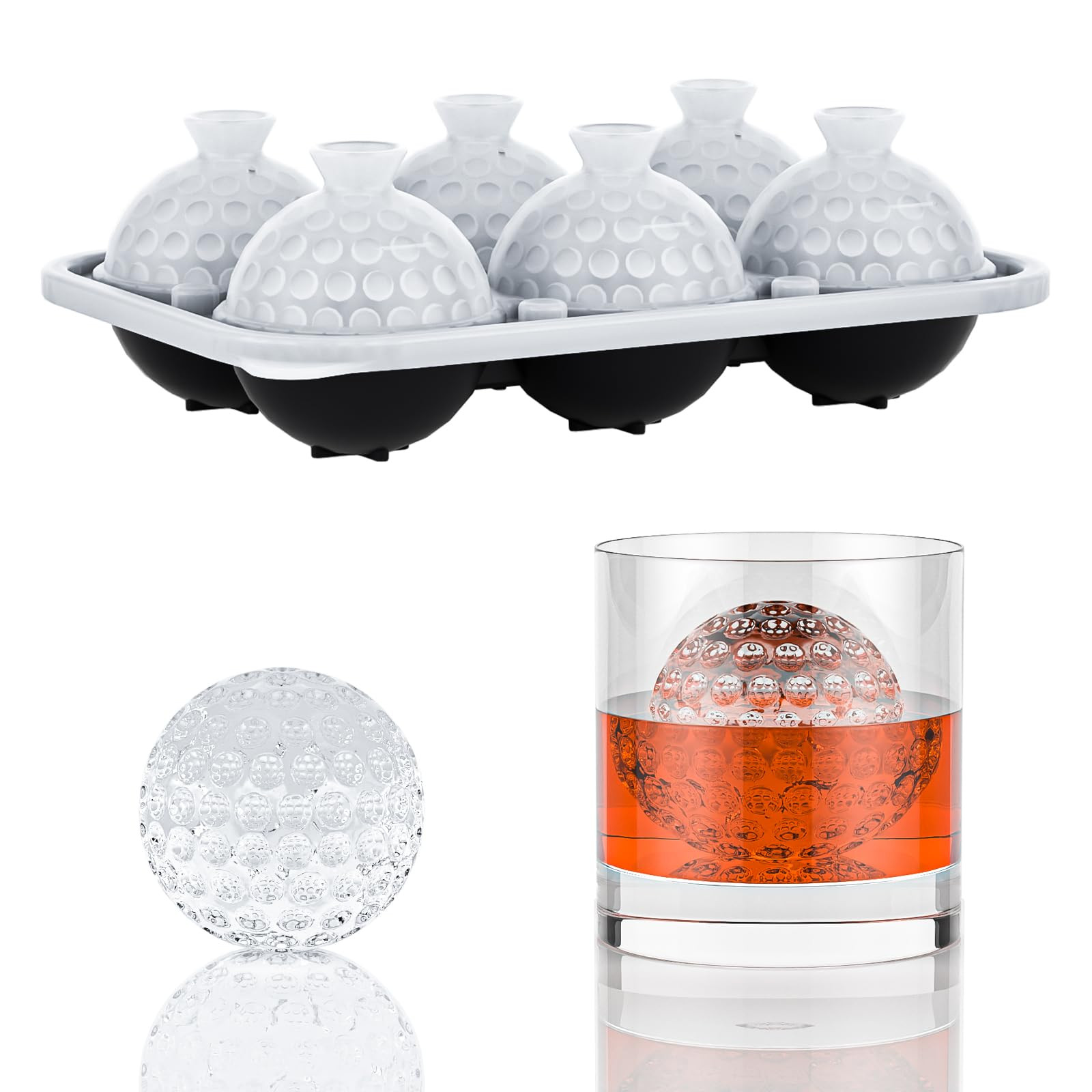 6 Chamber 2.2" 3D Golf Gifts Ice Cube Tray With Funnel,Large Round Ice Ball Maker Mold Silicone F... | Amazon (US)