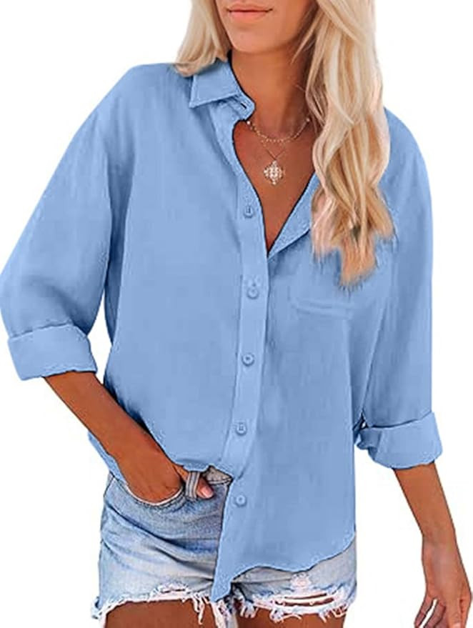 APRAW Womens Button Down Shirts Long Sleeve Collared Dress Shirts Cotton Button Up Oversized Blou... | Amazon (US)