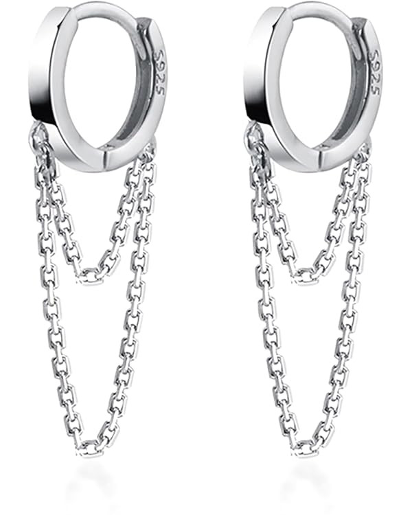 Reffeer Solid 925 Sterling Silver Tassel Chain Drop Dangle Small Hoop Earrings Huggie for Women T... | Amazon (US)